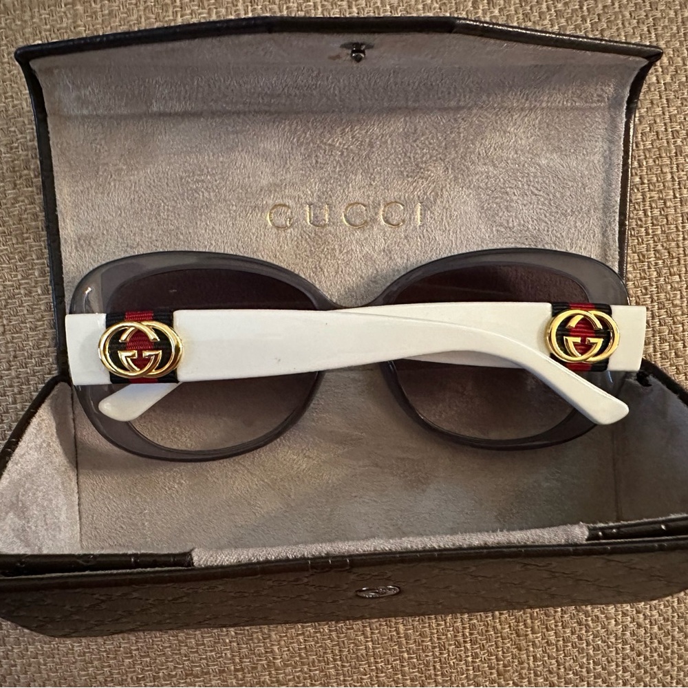 Gucci White Sunglasses with Gold Accents